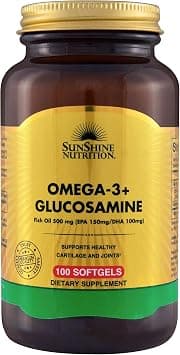 Sunshine Nutrition Omega 3+ Glucosamine, 100 Softgels | With Fish Oil 500Mg | Epa 150 Mg/DHA 100Mg | Gluten Free - Best Deal Finder