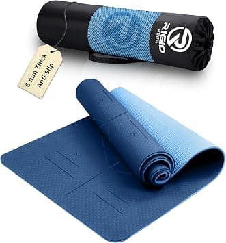 Yoga Mat 6mm with Alignments - Anti-Slip TPE Yoga Mat with Carry Bag - Precision Alignment Lines, Lightweight & Durable for All Fitness & Yoga Exercises - 183 x 61cm (0.6cm Thickness) - Best Deal Finder
