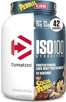 Dymatize ISO100 Hydrolyzed Protein Powder, 100% Whey Isolate, 25g of Protein, 5.5g BCAAs, Gluten Free, Fast Absorbing, Easy Digesting, Cocoa Pebbles, 3 Pound - Best Deal Finder