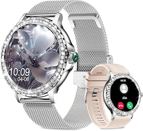 Efolen Smart Watches for Women with Diamonds (Answer/Make Call), 1.3'' Bluetooth Smartwatch for Android iOS, Waterproof Fitness Watch with Heart Rate/SpO2/Sleep/BP/AI Voice(Silver) on Amazon.ae - Price Tracker