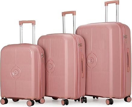 Cabinpro Unisex Expandable PP Fashion Trolley Luggage Set Lightweight Hard Shell Spinner luggage with 360° Degree 4 Twin Wheel and Double Zippers CP003 (Set of 3, Rose Golden) on Amazon.ae - Price Tracker