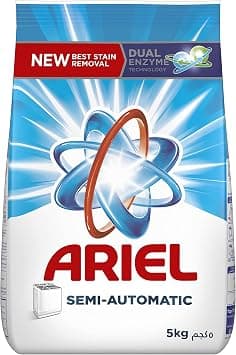 Ariel Laundry Powder Detergent with Dual Enzyme Technology, Original Scent, Suitable for Semi-Automatic Machines, 5 Kg - متتبع أسعار Amazon.sa