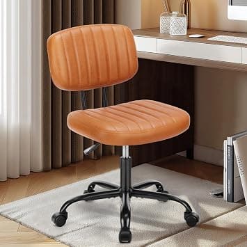 DUMOS Armless Small Home Office Desk Chair - Vanity Task Chair with Low Back, Height Adjustable PU Leather Swivel Computer Chair with 360° Rolling Wheels, Deep Brown - Amazon.ae Price Tracker