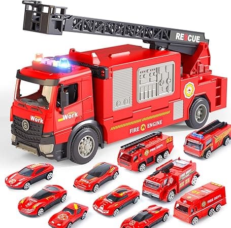 Skirfy Fire Truck Toy for Kids,12''Toddler Toy for Boys,Friction Powered Kids Firetruck Toys with Simulated Sound and Light,Ladder,Water Pump,Birthday Gifts for Boys Age 3-5 on Amazon.ae - Price Tracker
