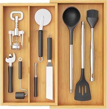 Lifewit Bamboo Utensil Organizer for Kitchen Drawer, Cooking Utensil Tray - Amazon.ae Price Tracker