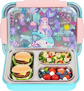 Stainless Steel Bento Lunch Box for Kids, 710ml/23.5oz BPA-Free Leak-Proof Food Containers with 3 Compartments, Back to School Students Daycare Lunches Snack Container Size for Ages 4-8 على Amazon.ae - متتبع الأسعار