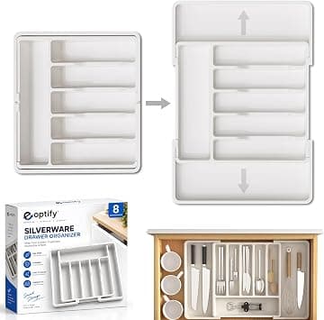 Silverware Utensil Organizer, Cutlery Drawer Organizer Adjustable Silverware and Flatware Holder Large Compact Plastic Storage Expandable Utensil Tray for Kitchen Spoons Forks Knives - White on Amazon.ae - Price Tracker