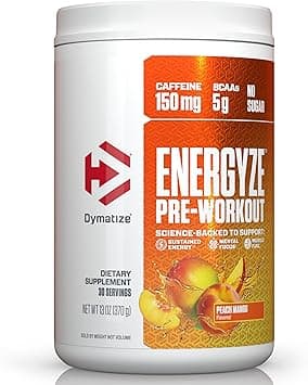 Dymatize Energyze Pre Workout Powder for Men and Women, Peach Mango Flavor, 150mg Caffeine, 5g BCAAs, Performance Blend of L-Theanine, L-Tyrosine, L-Citrulline, No Sugar, 30 Servings - Amazon.ae Price Tracker