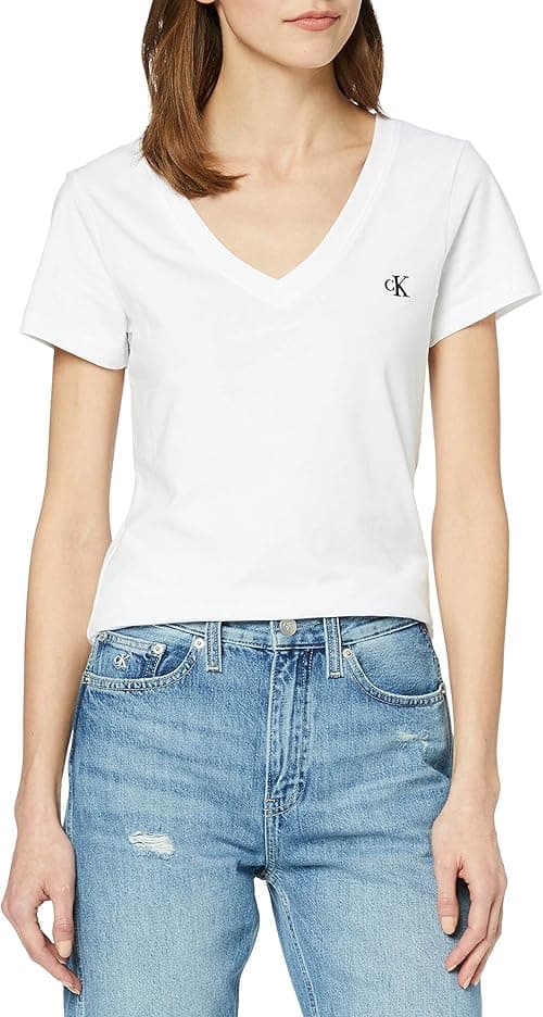 Calvin Klein Jeans Women's Embroidery Stretch V-Neck Knitwear on Amazon.ae - Price Tracker