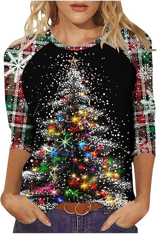 Christmas Tops for Women Rude Christmas Jumper Short Sleeve Blouses Funny Xmas Tree Santa Snowflake Print Blouse Crew Neck Jumper Rude Xmas Casual Tunic Top Casual Holiday Tshirt Top on Amazon.ae - Price Tracker