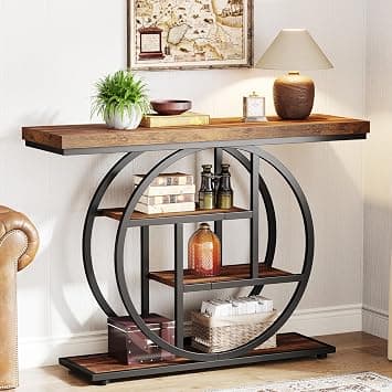 Tribesigns 105CM Console Table, Industrial 4-Tier Sofa Entryway Table with Circle Base, Narrow Wood Accent Tables with Storage Shelves for Living Room, Hallway, Foyer, Rustic Brown - Amazon.ae Price Tracker