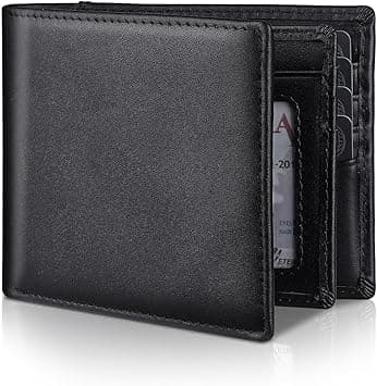 Mens Genuine Leather Bifold RFID Blocking Wallet with 14 Card Slots, ID Window & 2 Cash Pocket - Includes Gift Box, Black, 4.3 x 0.98 x 3.5 inches, Classic on Amazon.ae - Price Tracker