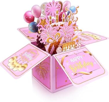 Surprise Pop Up Happy Birthday Cards, Lovely 3D Birthday Card for Adults and Kids with Envelopes, Unique Design Handmade Foldable Greeting Cards for Daughter, Son, Mom, Dad, Friend（Pink） on Amazon - Best Deal Finder
