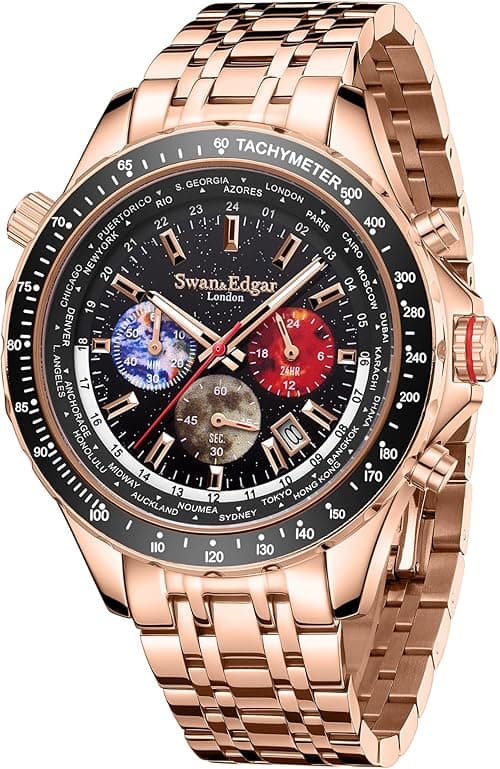 SWAN AND EDGAR World Timer Mechaquartz Chronograph Designer Watch for Men with Saphire Glass, Hand Assembled 30m Water Resistant Analogue Men's Watch with 5 Years Warranty on Amazon.ae - Price Tracker
