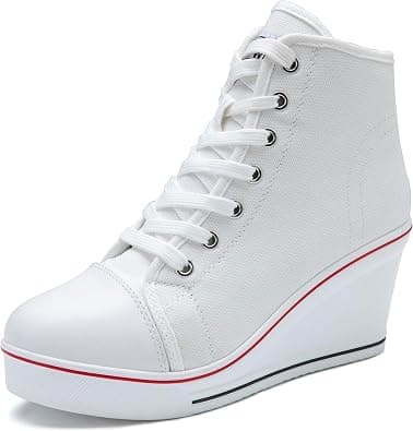 Women's Wedge Sneakers High Heel Canvas Shoes Lace up High Top Side Zipper Fashion Sneakers on Amazon.ae - Price Tracker