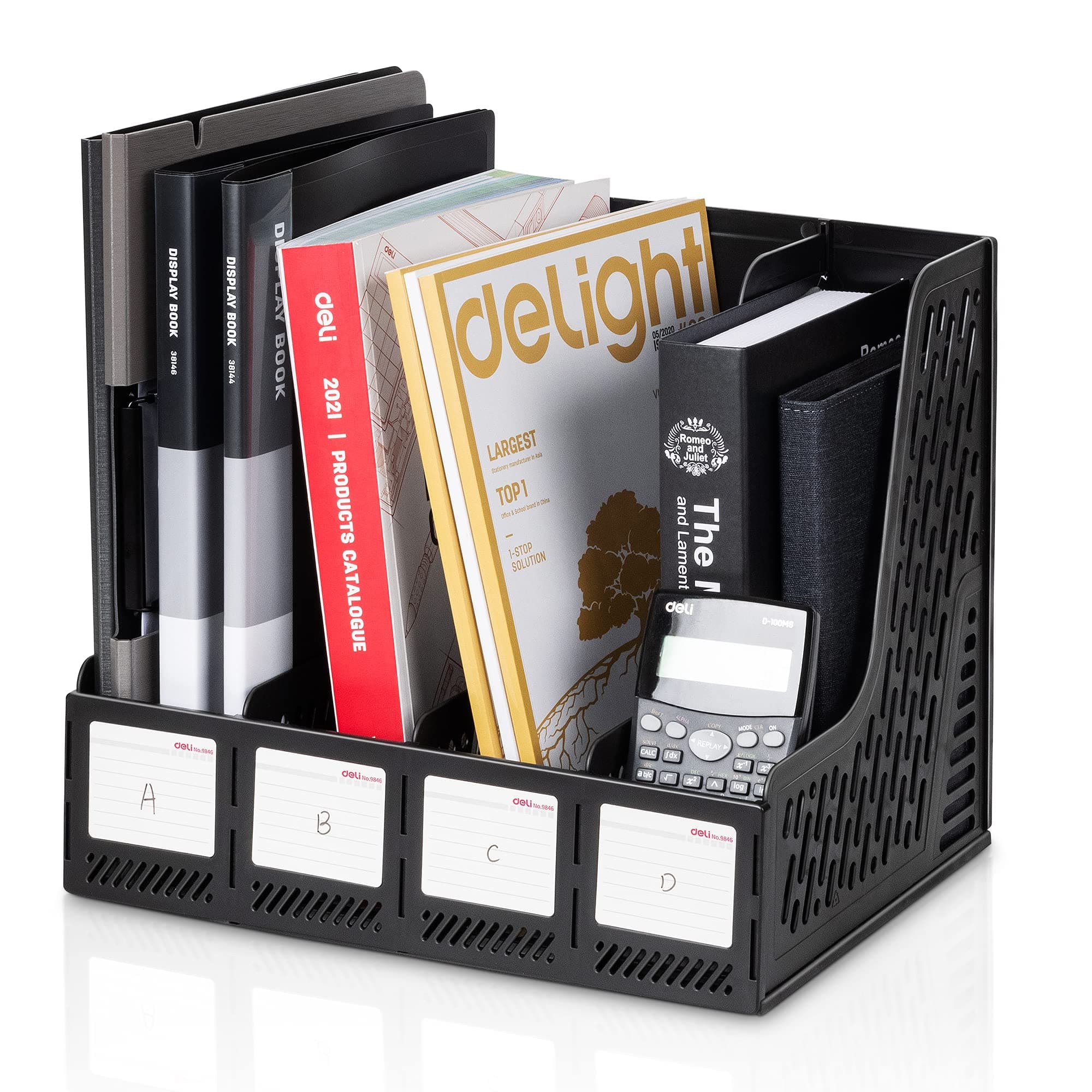Deli Magazine File Holder, Desk Organizer Folder for Office Organization and Storage, Sturdy Plastic Binder Organizer, 4 Vertical Compartments, Black on Amazon.ae - Price Tracker