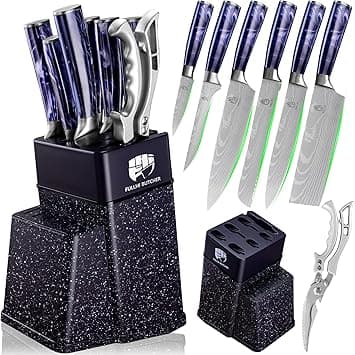 FULLHI 8pcs block Knife Set,chef's Knves Set with Block and Sharpener, Kitchen Knife Set,Multi-colour Handle, Gifts for Men Women (Purple Resin) on Amazon.ae - Price Tracker