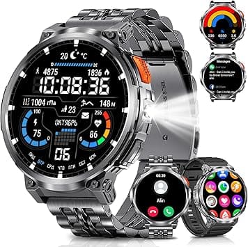1.85" Big Screen Military Smart Watch for Men with Flashlight, 730mAh Large Battery, IP68 Waterproof, Bluetooth Calling, 114 Sports Modes Fitness Tracker for iOS Android on Amazon.ae - Price Tracker