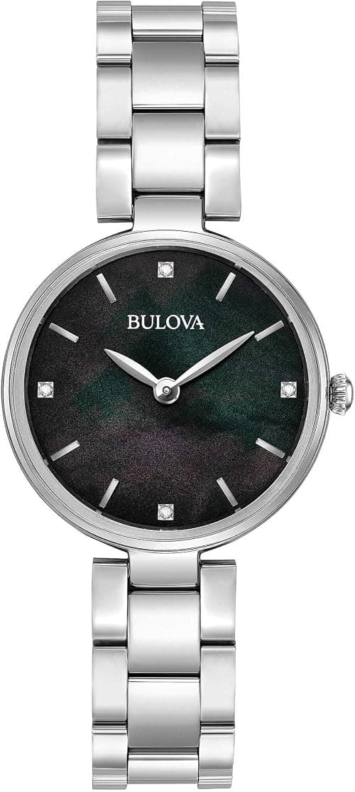 Bulova Ladies Women's Designer Diamond Watch Bracelet - Stainless Steel Black Mother Of Pearl Wrist Watch 96S173, Black, Bracelet على Amazon.ae - متتبع الأسعار