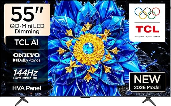 TCL 55P8L Television 55 Inch Smart TV 4K QD-Mini LED Dimming Colorful Quantum Crystal HDR 10+ Gaming Google TV, 144Hz Native Refresh Rate, Dolby Vision Atmos, DTS Virtual:X, Game Master (2026 Model) على Amazon.ae - متتبع الأسعار