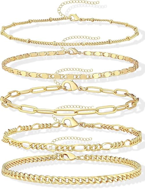 'Gokeey Reoxvo Dainty Gold Chain Bracelets Set for Women 14K Real Gold Plated Link Chain Bracelets for Women Trendy Gold Stackable Cuff Bracelets for Jewelry Gifts Women Adjustable 7''+2''' on Amazon.ae - Price Tracker