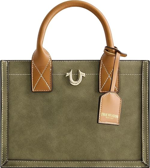 TRUE RELIGION Womens Women's Tote Bag, Faux Suede Medium Travel Purse Handbag With Adjustable Shoulder Strap and Horseshoe Logo Tote Bag on Amazon.ae - Price Tracker