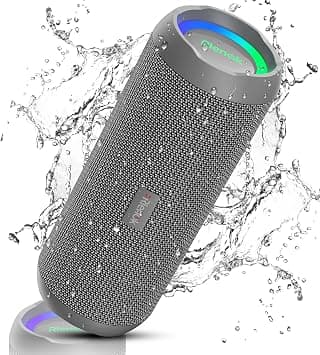 RIENOK Powerful Bluetooth Speaker Portable IPX7 Waterproof Bluetooth Speaker, Powerful Bass, True Wireless Stereo, Bluetooth 5.3, LED Light, AUX & Micro SD, Rechargeable Type-C, Grey - Best Deal Finder