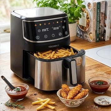 Air Fryer 8L Digital Display 1700W Fast Healthy Cooking, Oilless Air Fryer with Large Non-Stick Frying Basket, Easy to Clean, 8 Preset Settings, 360° Hot Air Distribution Technology - متتبع أسعار Amazon.sa