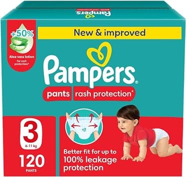 Pampers Rash Protection, Size 3, 6-11 kg, Giant Box, 120 Diaper Pants - متتبع أسعار Amazon.sa