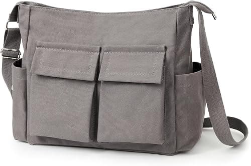 KALIDI Canvas Tote Bag, Messenger Bag with Pockets with zipper Large Shoulder Hobo Crossbody Bag for Women Men College Work Travel Casual على Amazon.ae - متتبع الأسعار