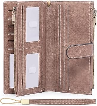 GOIACII Women's Wallet RFID Blocking Trifold Long Clutch Purse Ladies Wallets Vegan Leather Card Holder with Zipper Coin Pocket, A01-Dusty Pink, Classic on Amazon.ae - Price Tracker