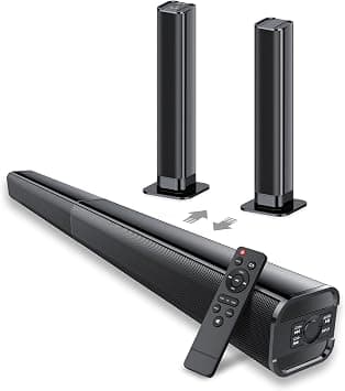 Sound Bar, 80W SoundBar for Smart TV, 2026 Bluetooth 5.3 Soundbar, Home Theater Surround Sound, 2 in 1 Detachable Home Speaker Bass, ARC/Optical/AUX/Connections, for TV/PC/Projectors على Amazon.ae - متتبع الأسعار