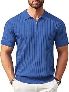 COOFANDY Men's Zipper Polo Shirts Short Sleeve Ribbed Knit Polo T Shirts Fashion Casual Golf Shirts - Amazon.ae Price Tracker