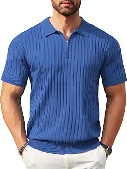 COOFANDY Men's Zipper Polo Shirts Short Sleeve Ribbed Knit Polo T Shirts Fashion Casual Golf Shirts - Best Deal Finder