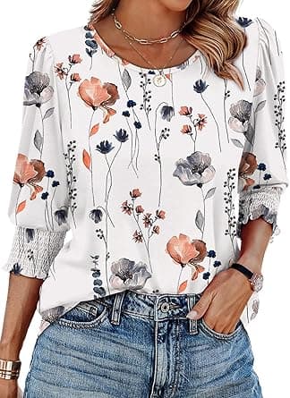 XIEERDUO 3/4 Sleeve Tops for Women UK Crew Neck Ladies Blouses on Amazon.ae - Price Tracker