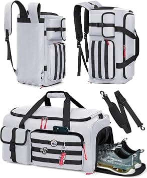 RAINSMORE Gym Bag for Men 45L Sports Travel Duffel Bag with Shoe&Laptop Compartment Carryon Weekender Bag Overnight Backpack, White-grey على Amazon.ae - متتبع الأسعار