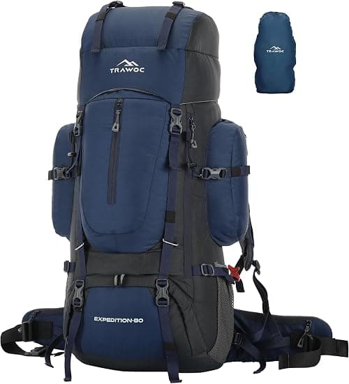 TRAWOC EXPEDITION 80L Travel Backpack Camping Hiking Rucksack Trekking Bag for Men & Women with Water Proof Rain Cover/Shoe Compartment BHK001 على Amazon.ae - متتبع الأسعار