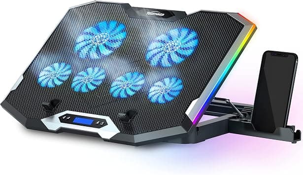 TopMate C11 Laptop Cooling Pad RGB Gaming Notebook Cooler, Laptop Fan Stand Adjustable Height with 6 Quiet Fans and Phone Holder, Computer Chill Mat, for 15.6-17.3 Inch Laptops - Blue LED Light on Amazon.ae - Price Tracker