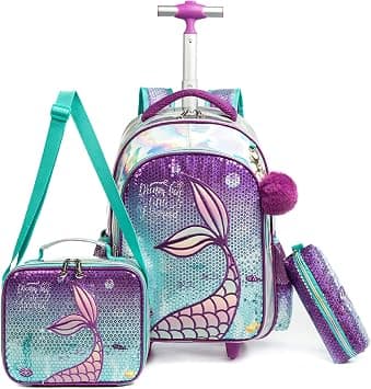 HTgroce Rolling Backpack for Girls, Kids Roller Wheels School Bookbag with Lunch Bag, Wheeled School Bag for Girls, Purple, Modern on Amazon.ae - Price Tracker