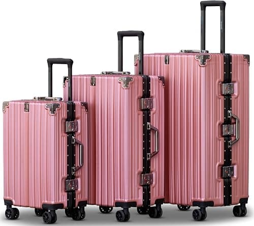 Hard Shell 3 Pcs Set (20/24/28 Inch) Aluminum Frame Unbreakable Fashion Luggage with 360° Double Spinner Wheels (ROSE GOLD) على Amazon.ae - متتبع الأسعار