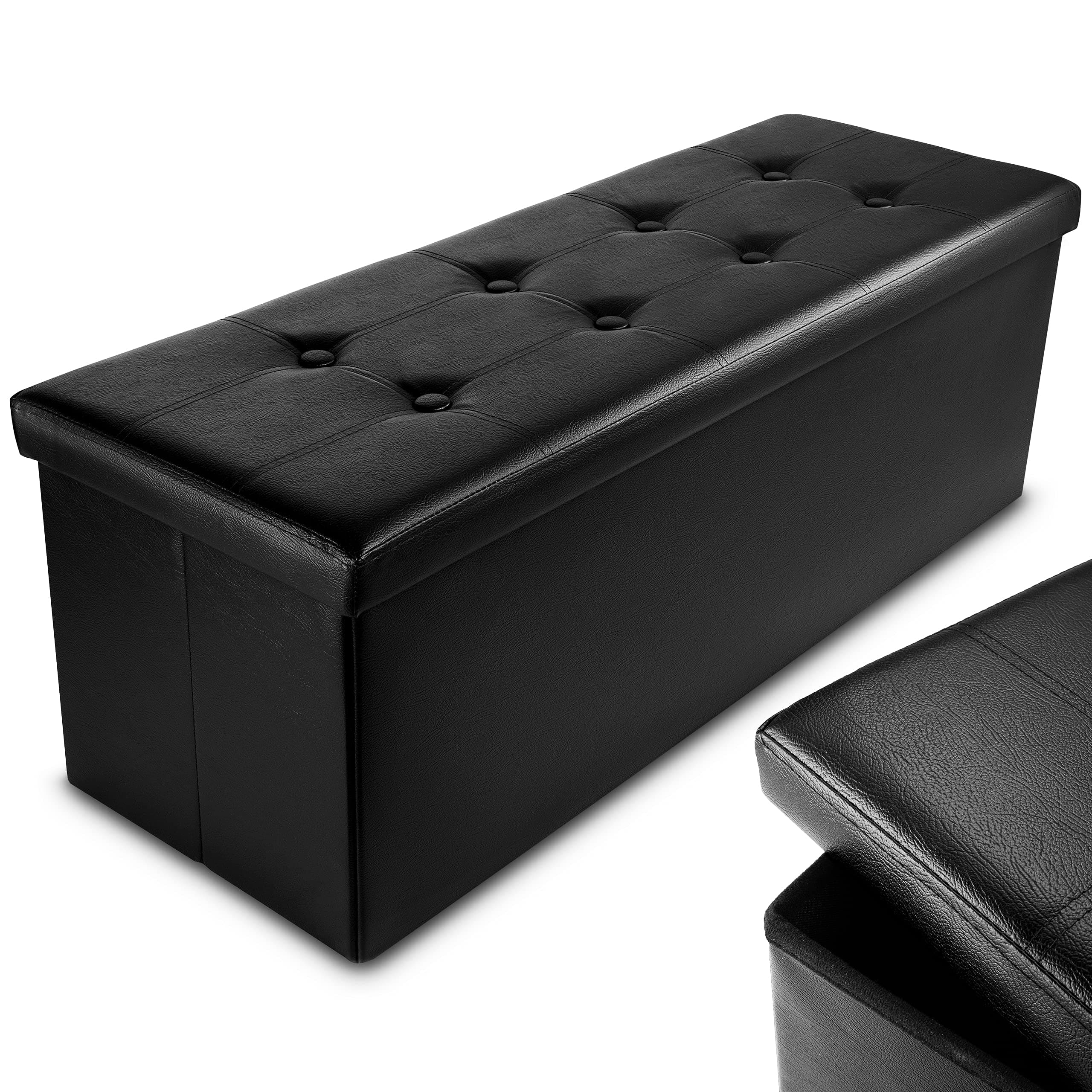 Nyxi Faux Leather 110 * 38 * 38cm Black Ottoman Foldable Storage Boxes Seat Foot Stool Storage Box with Lids for Kids Toys, Bedroom, Hallway, Living Room on Amazon.ae - Price Tracker