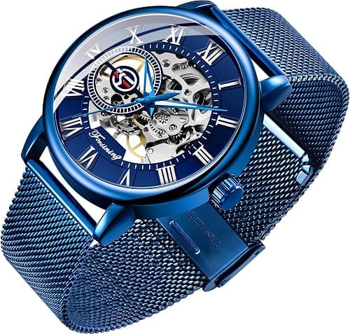 Men's Skeleton Watch Classic Roman Numeral Steampunk Mechanical Watch Hand-Wind Mens Watches (Blue) on Amazon.ae - Price Tracker