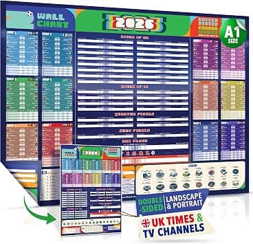Premium World Cup Wall Chart 2026 - XL A1 World Cup Football 2026 Poster, 2-in-1 Double-sided: For Wall or Door - All games, UK Kick-off Times, UK TV Channels, Stadiums - (33 x 23 in, folded) on Amazon.ae - Price Tracker