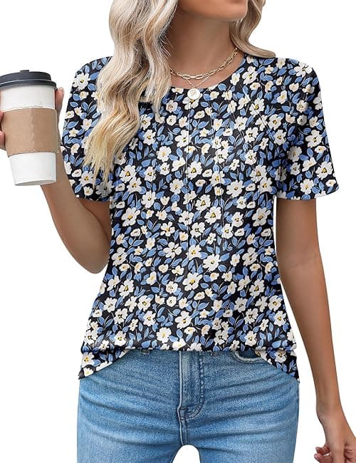 Kistore Womens Casual Crew Neck Short Sleeve Pleated Tops Blouses Fashion Clothes 2025 on Amazon.ae - Price Tracker