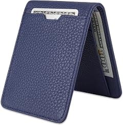 Vaultskin MANHATTAN Slim RFID Blocking Bifold Leather Wallet for Men | Front pocket minimalist card holder, holds 9 cards, cash, premium leather, US Dollars Version. Includes a gift box - متتبع أسعار Amazon.sa