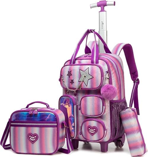 Rolling Backpack for Girls and Boys Backpack with Wheels Travel Luggage Suitcase on Amazon.ae - Price Tracker