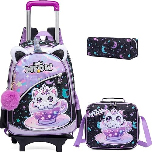 Meetbelify Girls Cute Backpack with Wheels for Elementary Students Kids Black Travel Luggage على Amazon.ae - متتبع الأسعار
