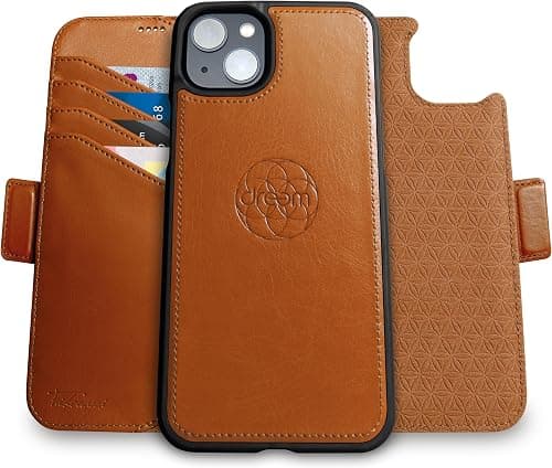 Dreem Fibonacci compatible with iPhone 15 Plus wallet case / 2-in-1 shockproof case and detachable vegan leather folio, MagSafe compatible, RFID protection [Caramel] على Amazon.ae - متتبع الأسعار