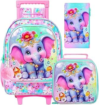 3Pcs Rolling Backpack for Girls, Kids Roller Backpacks with Wheels, Wheeled Bookbag with Lunch Box for School, Elephant Pink, One Size, Modern على Amazon.ae - متتبع الأسعار