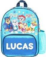 Fringoo Paw Patrol Personalised Kids Backpack, Toddlers Nursery Bag Mesh Water Bottle Pocket and Front Zipped Pockets, Personalised with any name, Blue, S - Best Deal Finder
